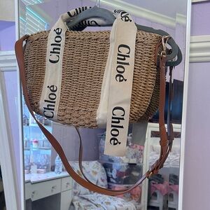 Chloe Tan Woven Crossbody Bag